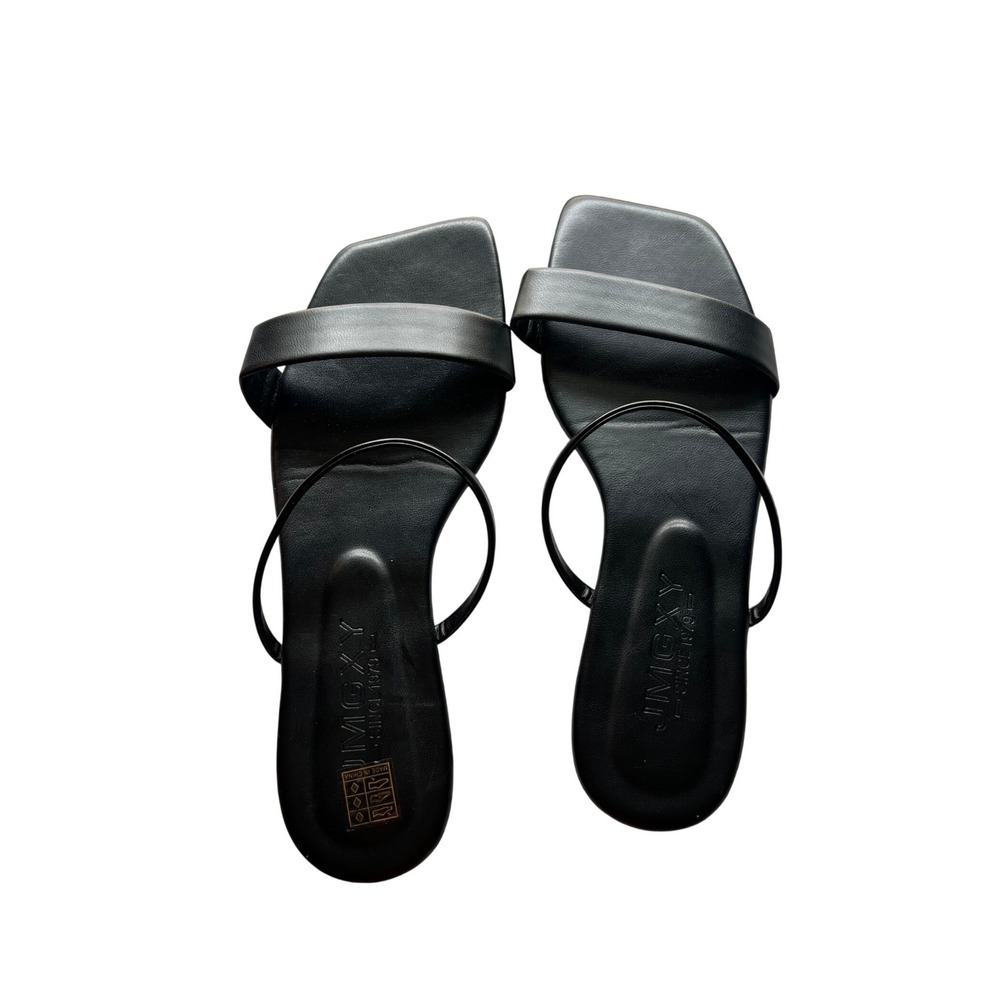 JMGXY Black Minimalist Square Toe Flat Slide Sandals Womens 42 Two Strap